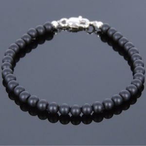 Mens Matte Black Onyx Bracelet Beaded sterling silver